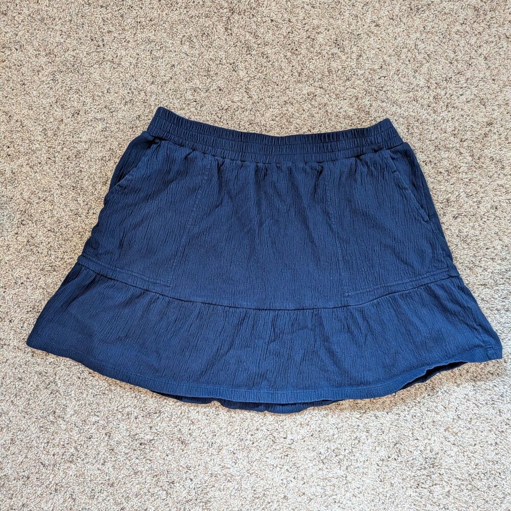 Lands' End Women's Elastic Waist Pull On Crinkle Knit A-Line Skirt Large